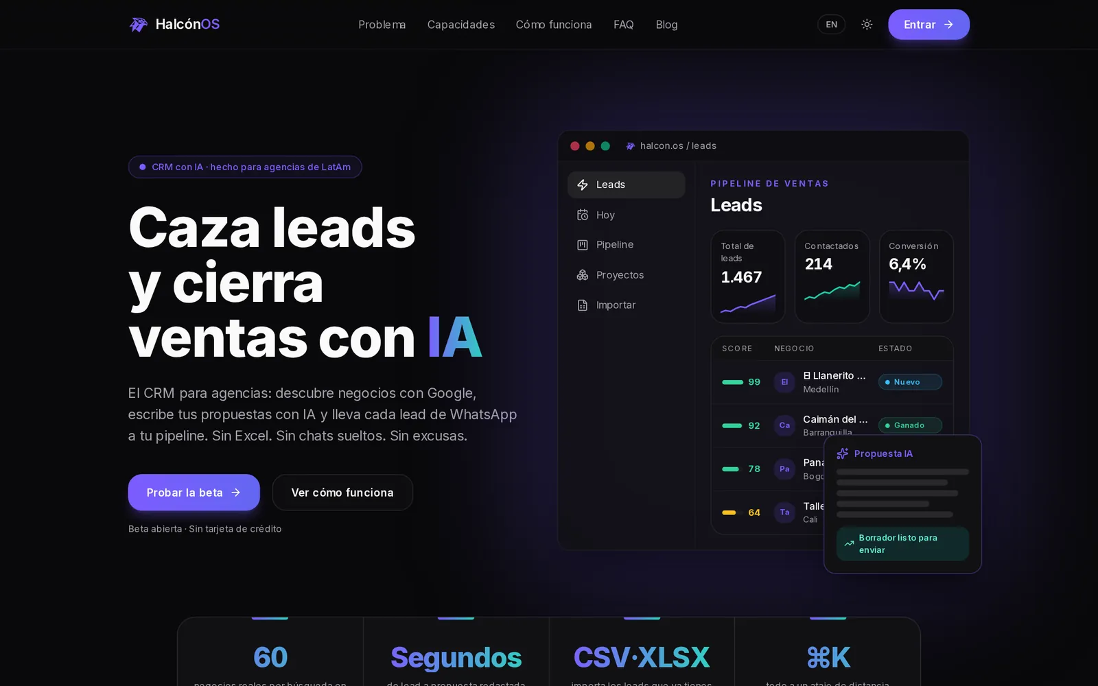 HalcónOS — sales CRM I designed and built